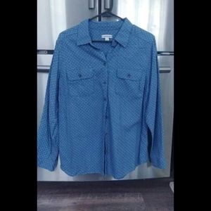 Light blue with white poka dots button down shirt